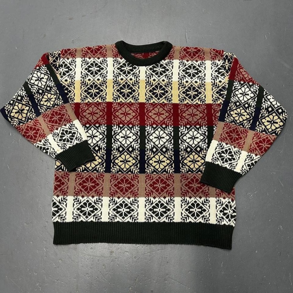 Vintage 90s earth tone multicolored patterned knit sweater